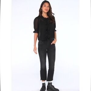CAbi Black Wash Hi-low crop Flare Jeans #4519